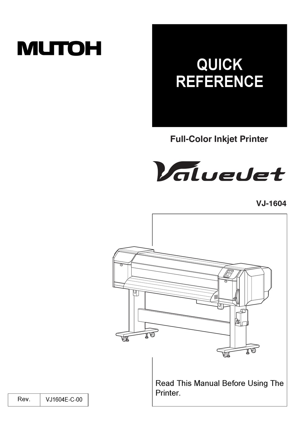 MUTOH VALUEJET VJ1604 QUICK REFERENCE Pdf Download ManualsLib