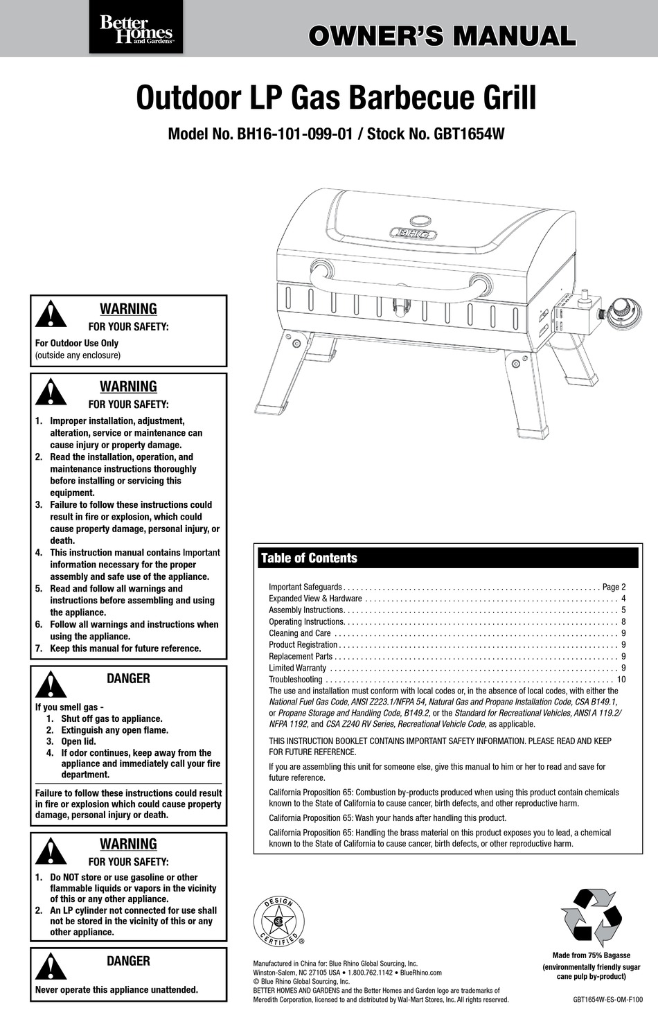 BLUE RHINO GBT1654W OWNER'S MANUAL Pdf Download | ManualsLib