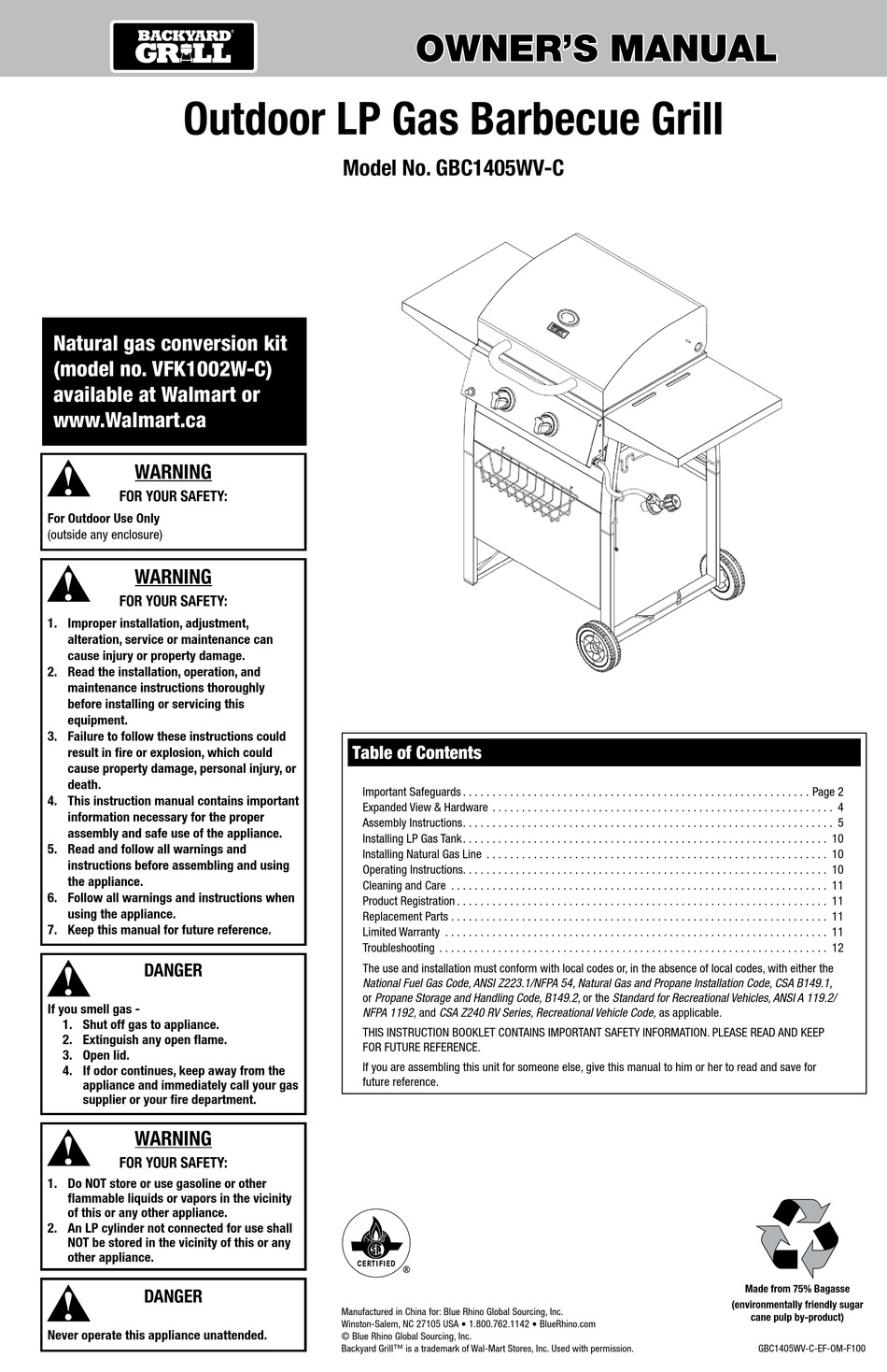 BLUE RHINO GBC1405WV-C OWNER'S MANUAL Pdf Download | ManualsLib