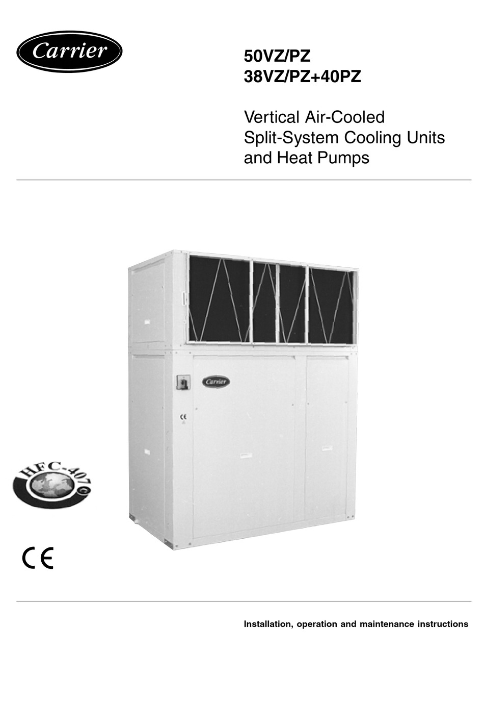 CARRIER 50VZ INSTALLATION, OPERATION AND MAINTENANCE INSTRUCTIONS Pdf
