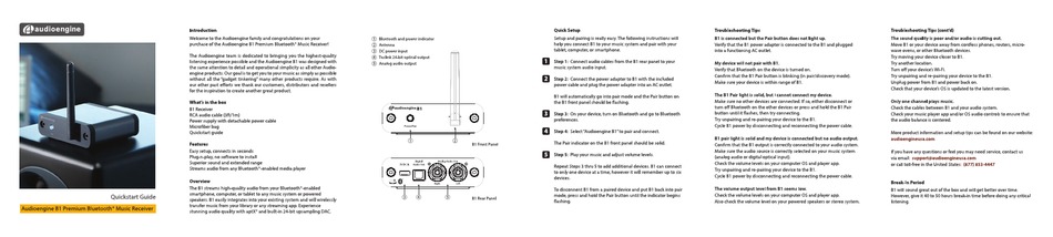 AUDIOENGINE B1 QUICK START MANUAL Pdf Download | ManualsLib