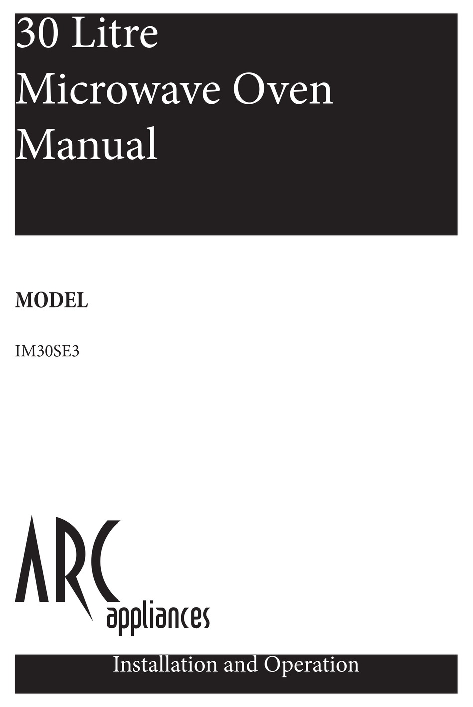 ARC APPLIANCES IM30SE3 INSTALLATION AND OPERATION MANUAL Pdf Download