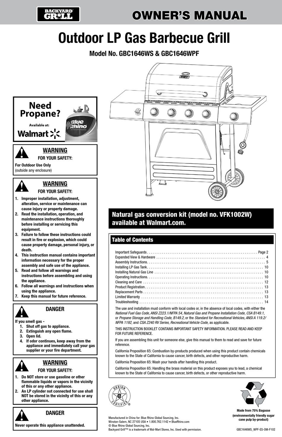 BLUE RHINO GBC1646WS OWNER S MANUAL Pdf Download ManualsLib