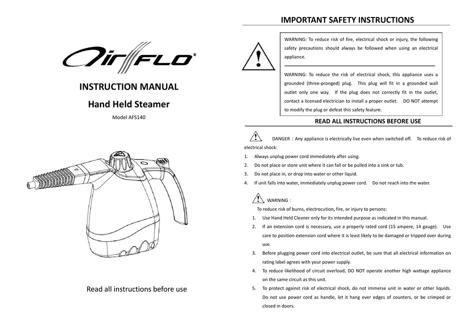 AIRFLO AFS140 INSTRUCTION MANUAL Pdf Download ManualsLib