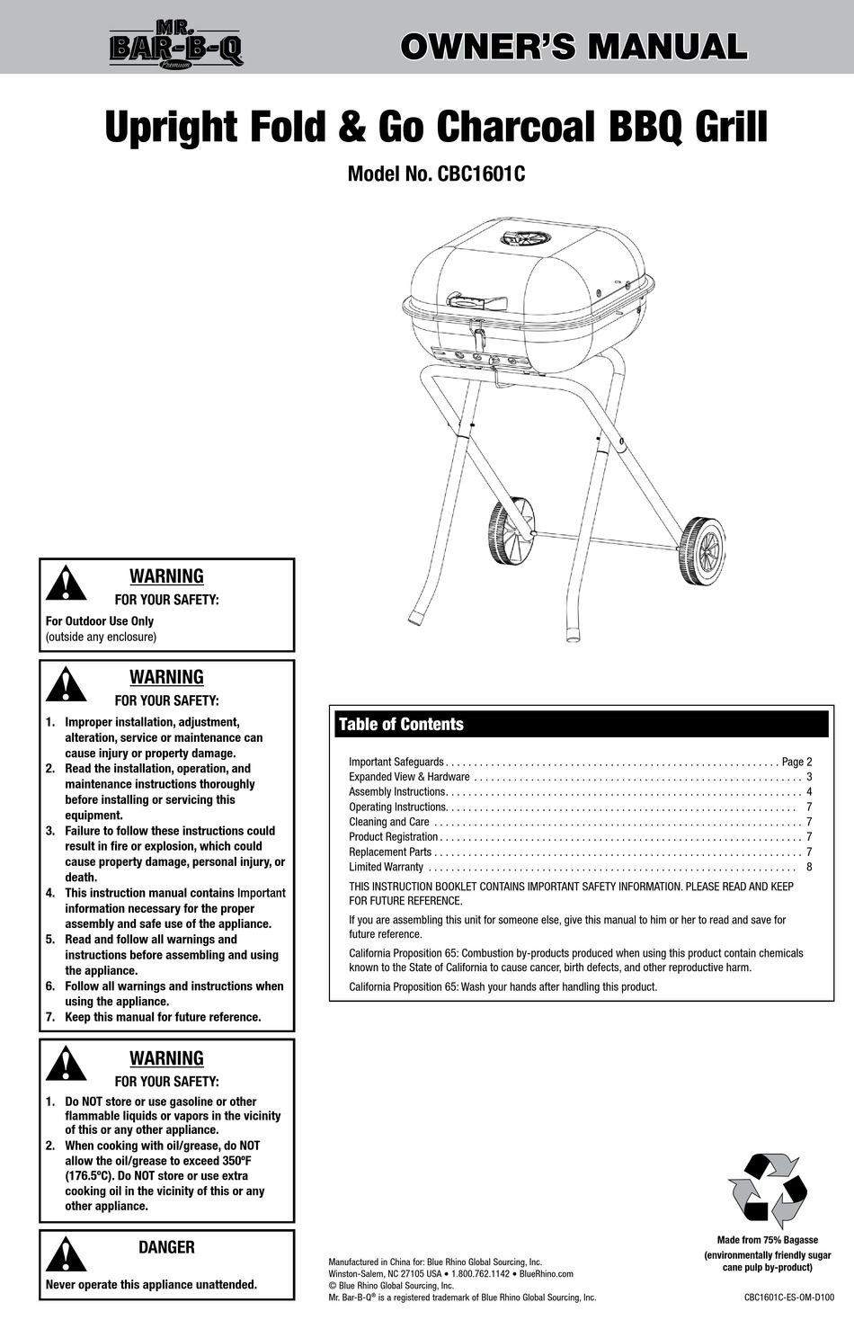 BLUE RHINO CBC1601C OWNER'S MANUAL Pdf Download | ManualsLib