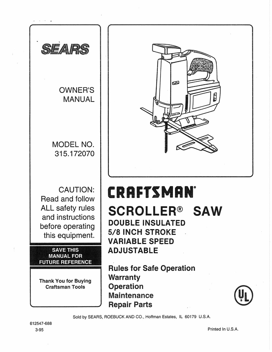 SEARS 315.172070 OWNER'S MANUAL Pdf Download | ManualsLib