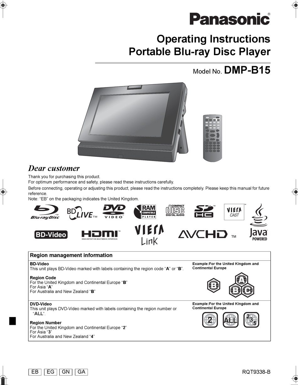 Panasonic Dmp B15 Operating Instructions Manual Pdf Download Manualslib