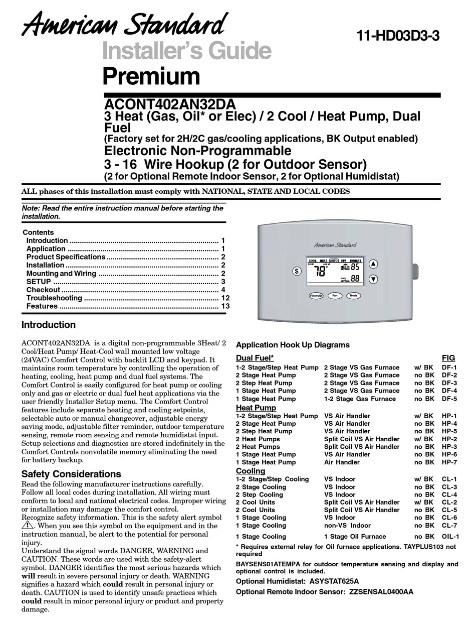 American Standard Acont402an32da, American Standard 824 Thermostat Wiring Diagram