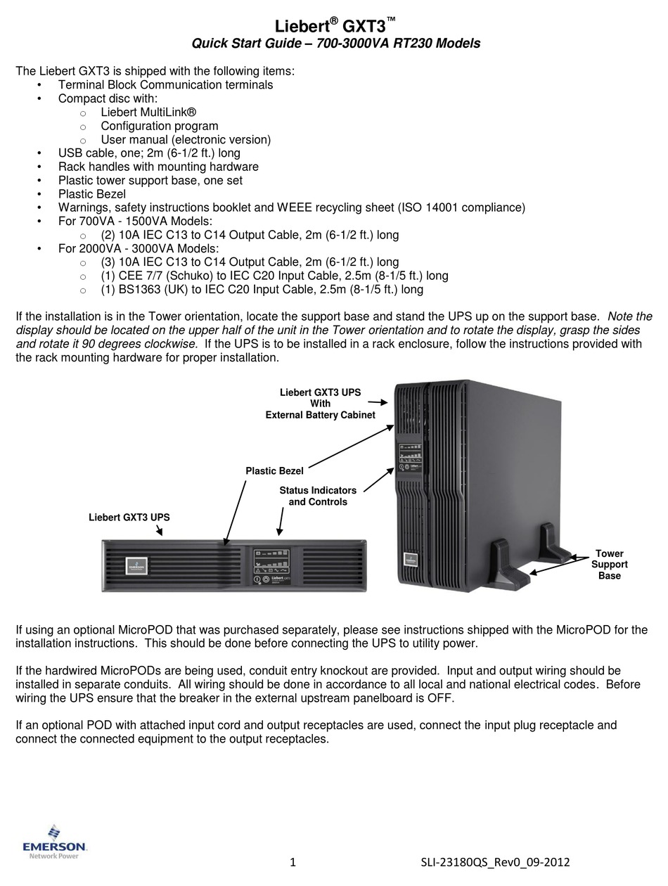 LIEBERT GXT3 QUICK START MANUAL Pdf Download ManualsLib