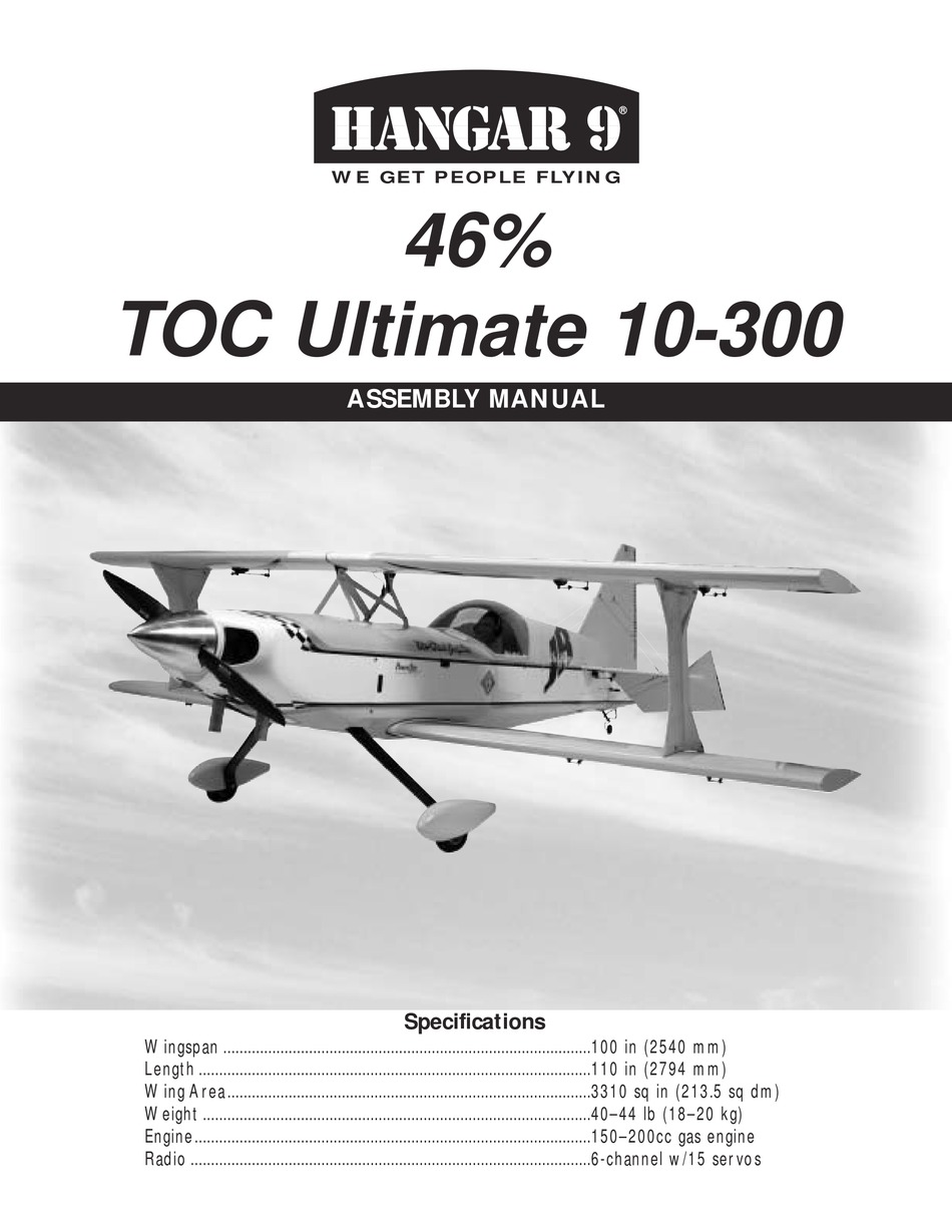 Hangar 9 46 Toc Ultimate 10 300 Assembly Manual Pdf Download Manualslib