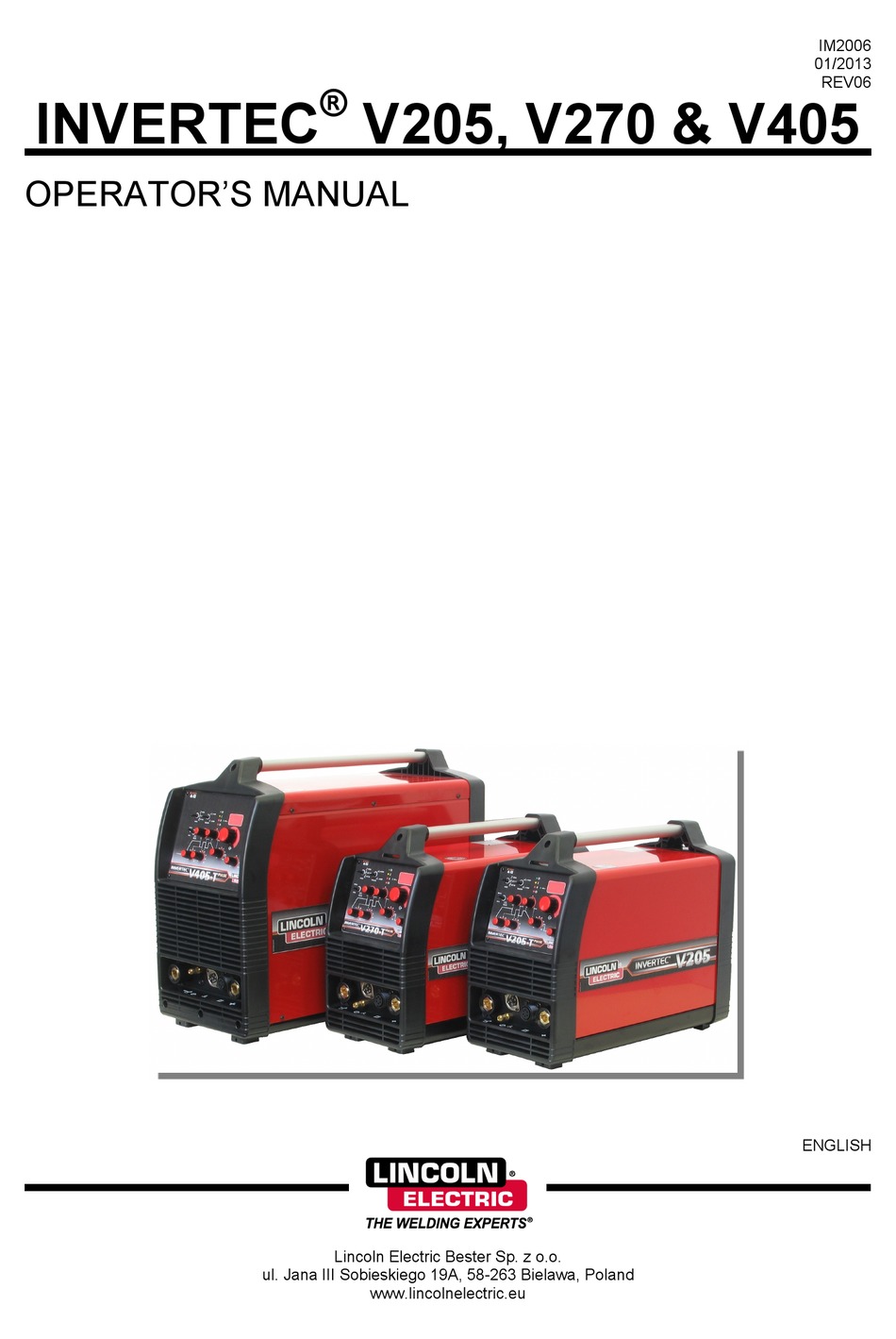 LINCOLN ELECTRIC INVERTEC V205 OPERATOR