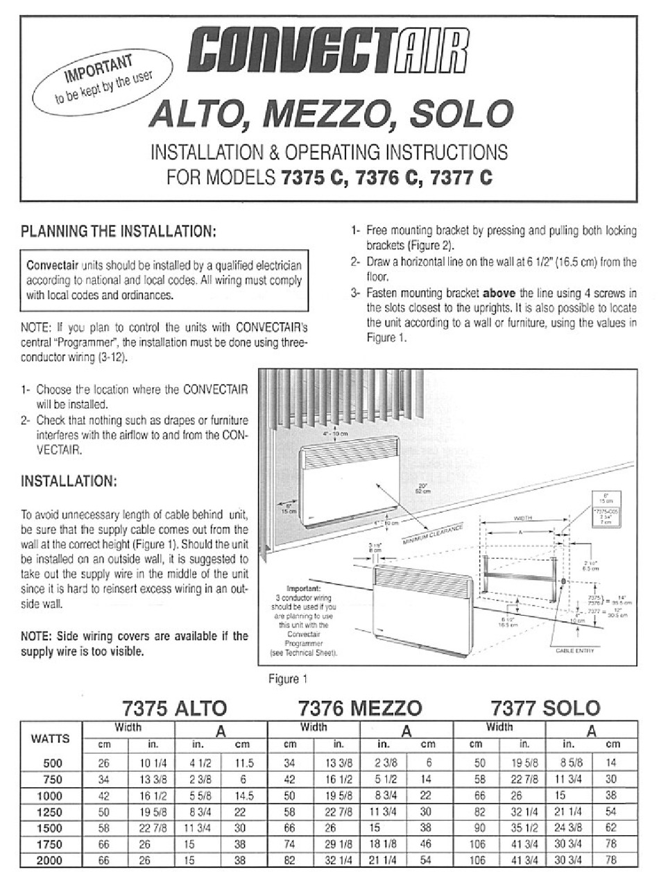 CONVECTAIR ALTO 7375 C INSTALLATION AND OPERATING INSTRUCTIONS Pdf 