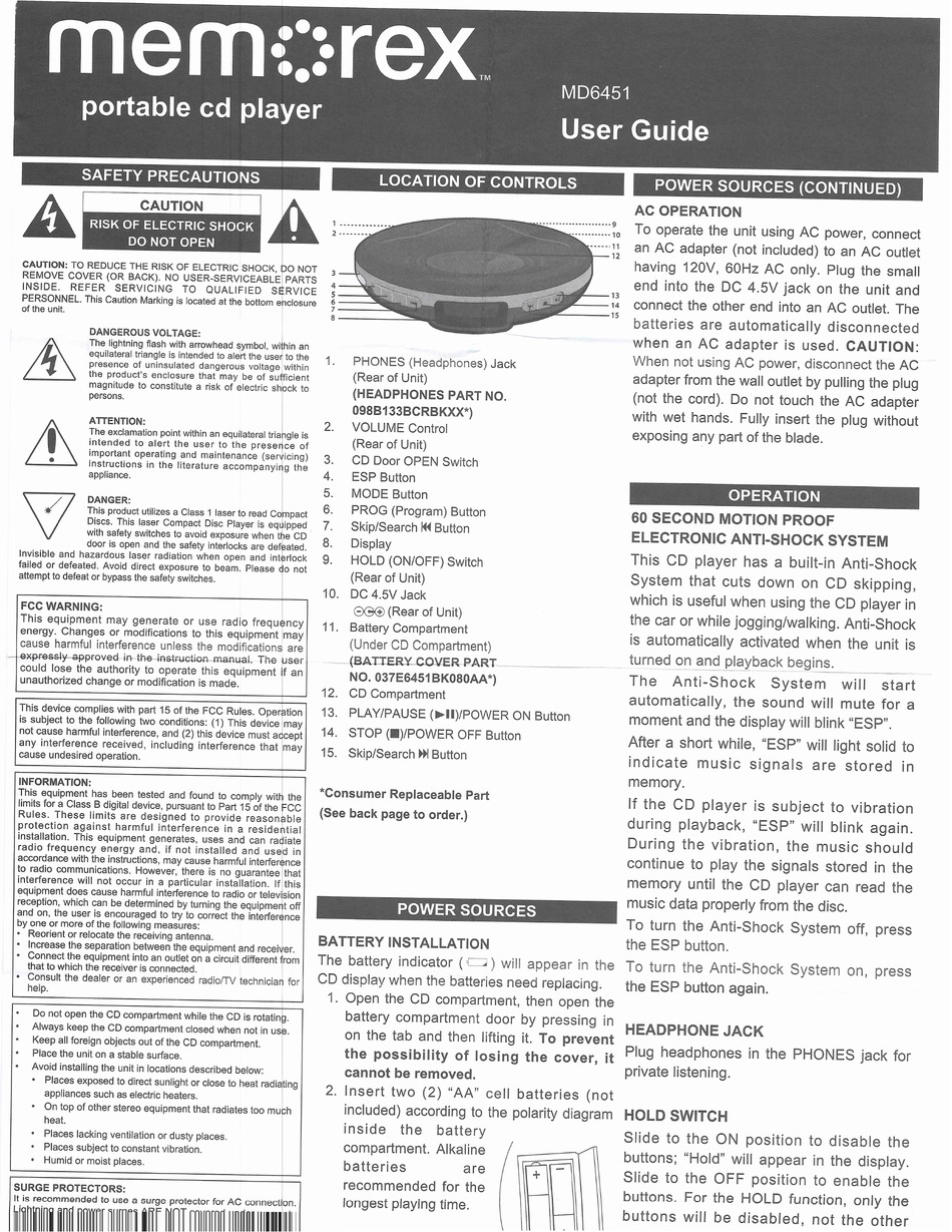 MEMOREX MD6451 USER MANUAL Pdf Download | ManualsLib