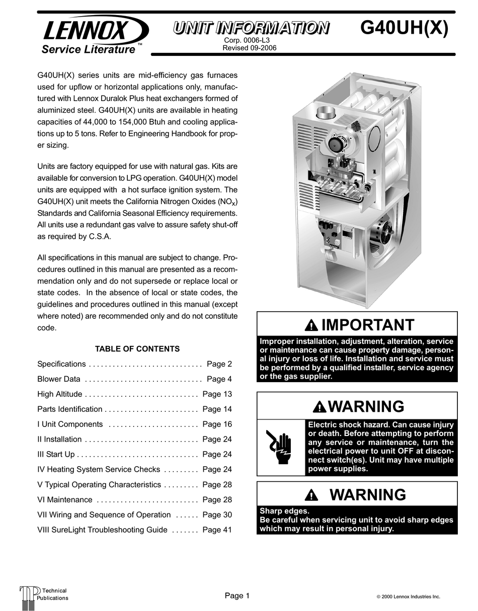 LENNOX G40UH(X) UNIT INFORMATION Pdf Download | ManualsLib