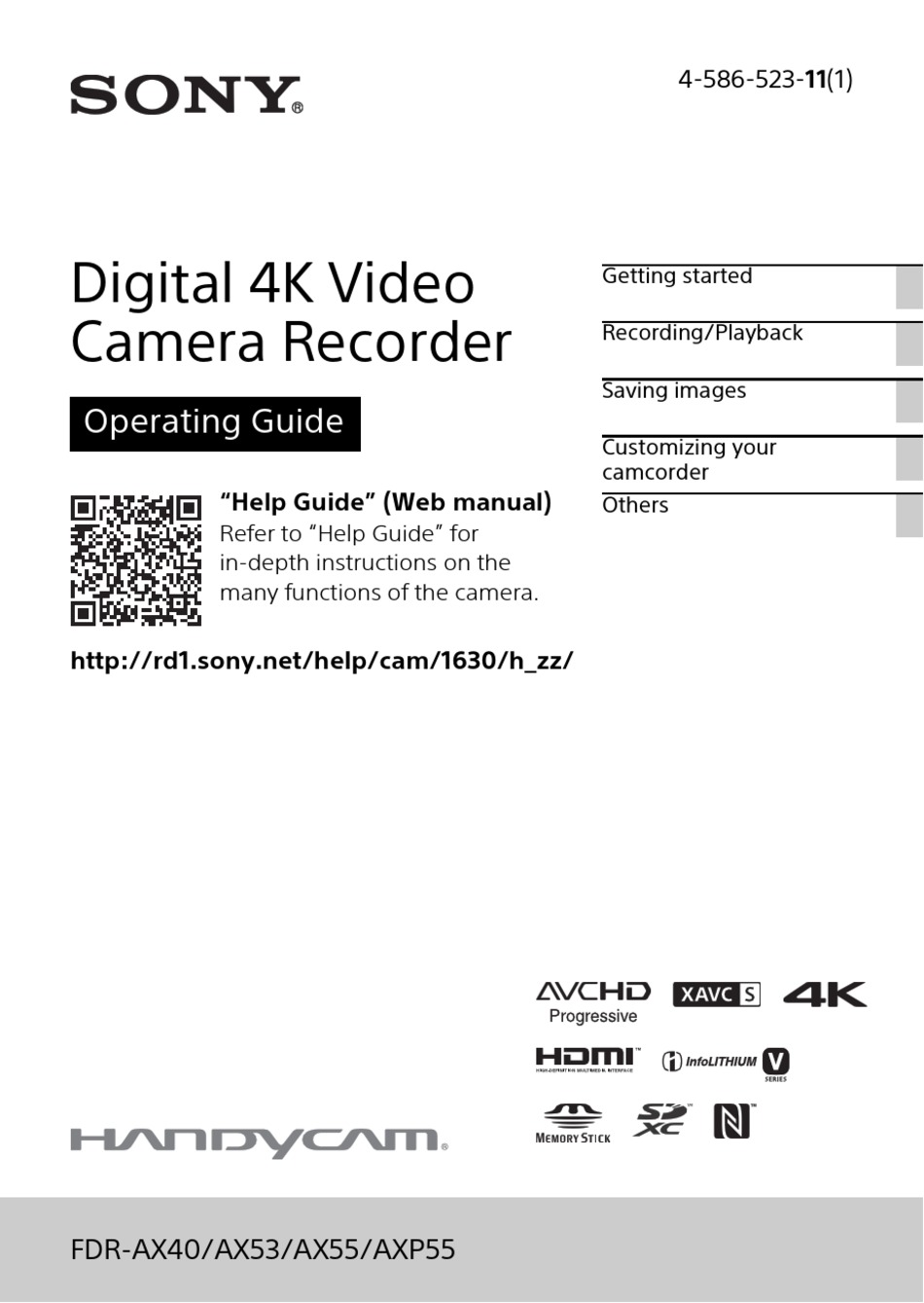 SONY FDR-AX40 OPERATING MANUAL Pdf Download | ManualsLib