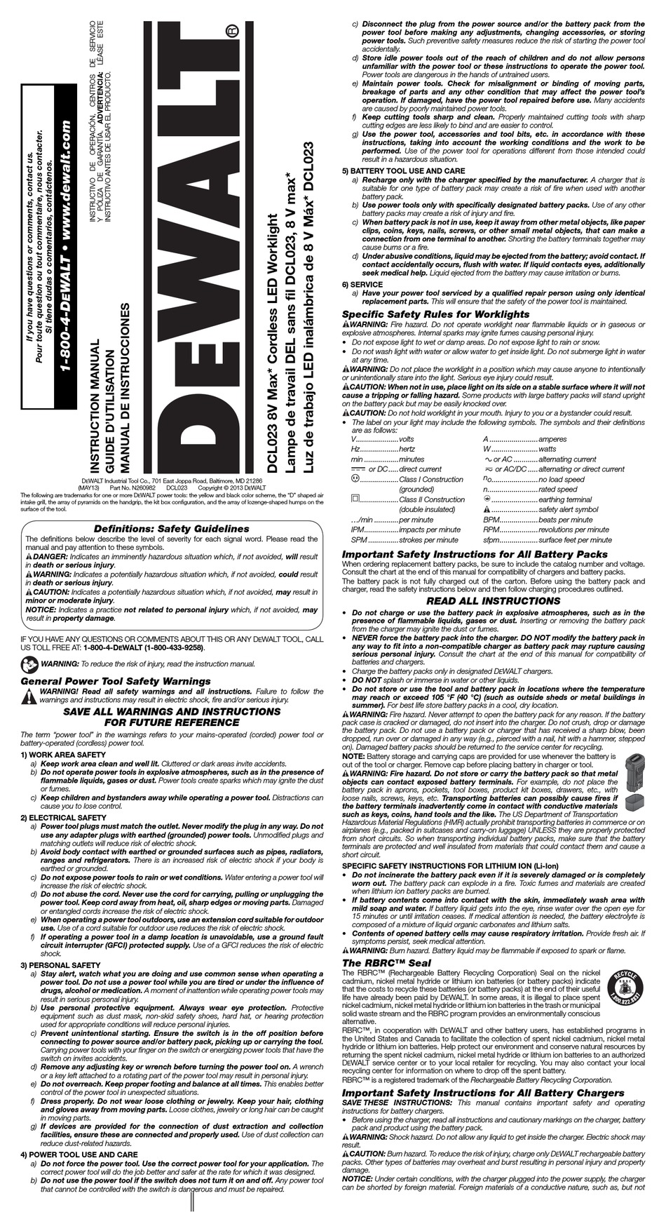 DEWALT DCL023 INSTRUCTION MANUAL Pdf Download | ManualsLib