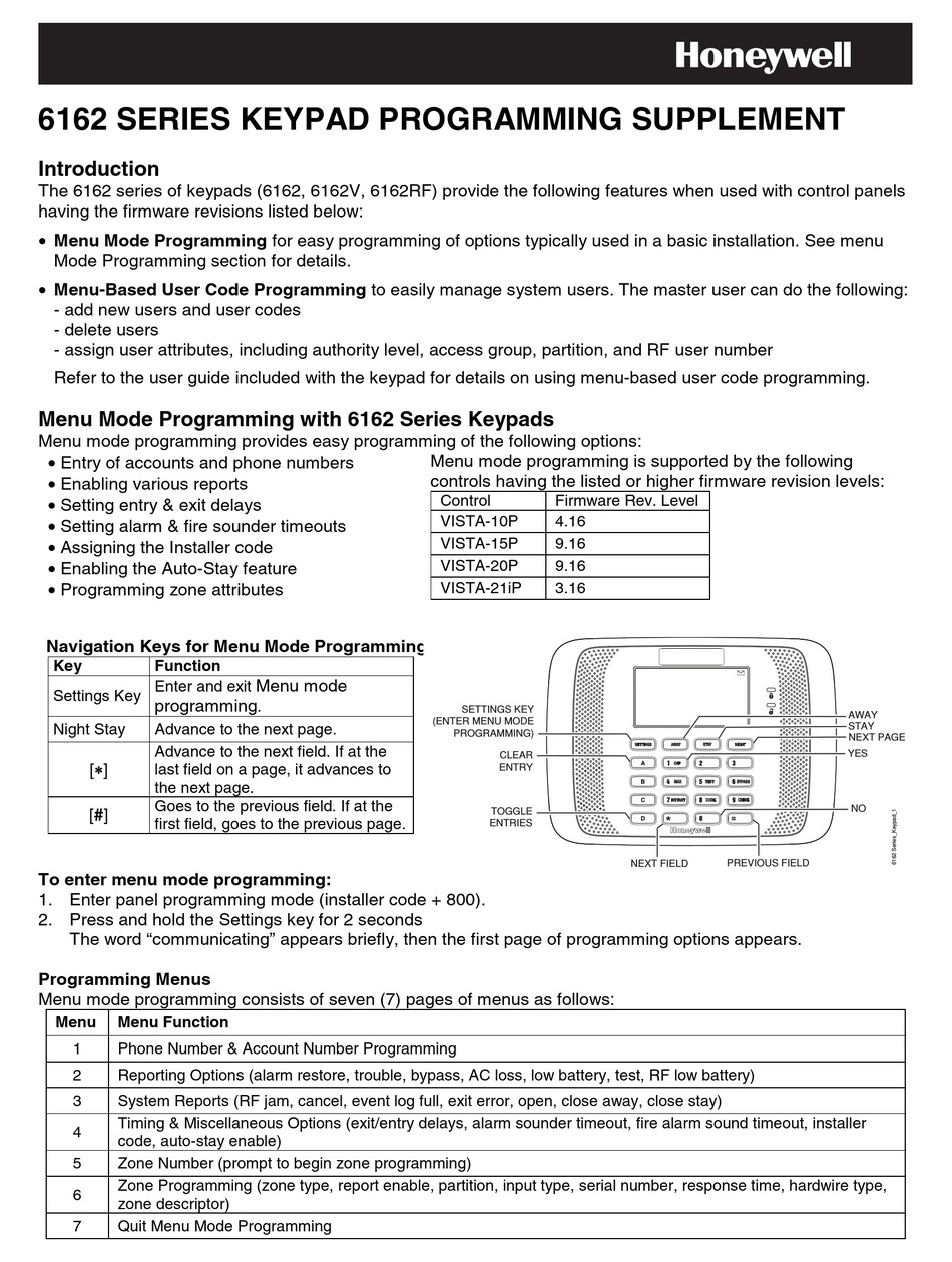 Honeywell 6162 Programming Manual Pdf Download Manualslib