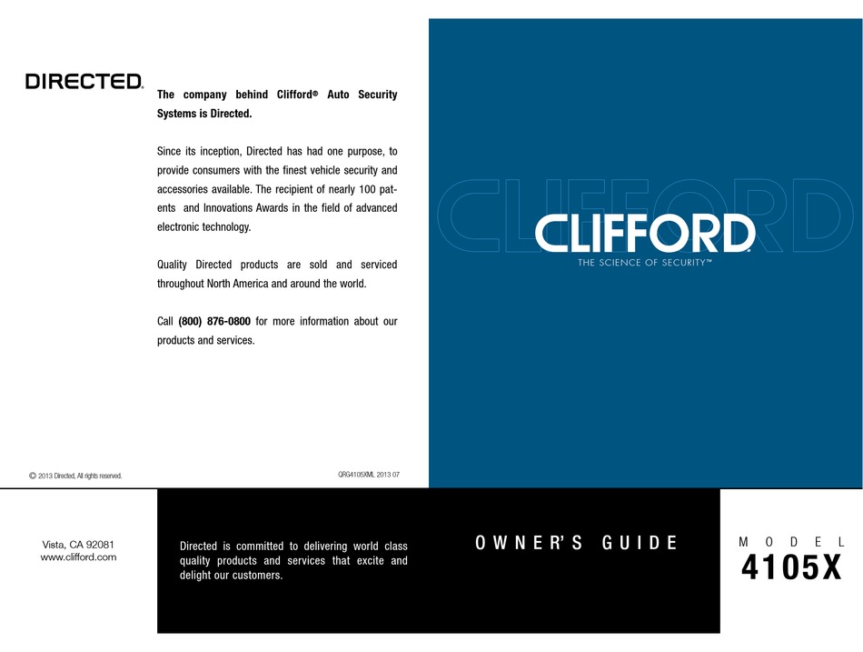 CLIFFORD 4105X OWNER'S MANUAL Pdf Download | ManualsLib