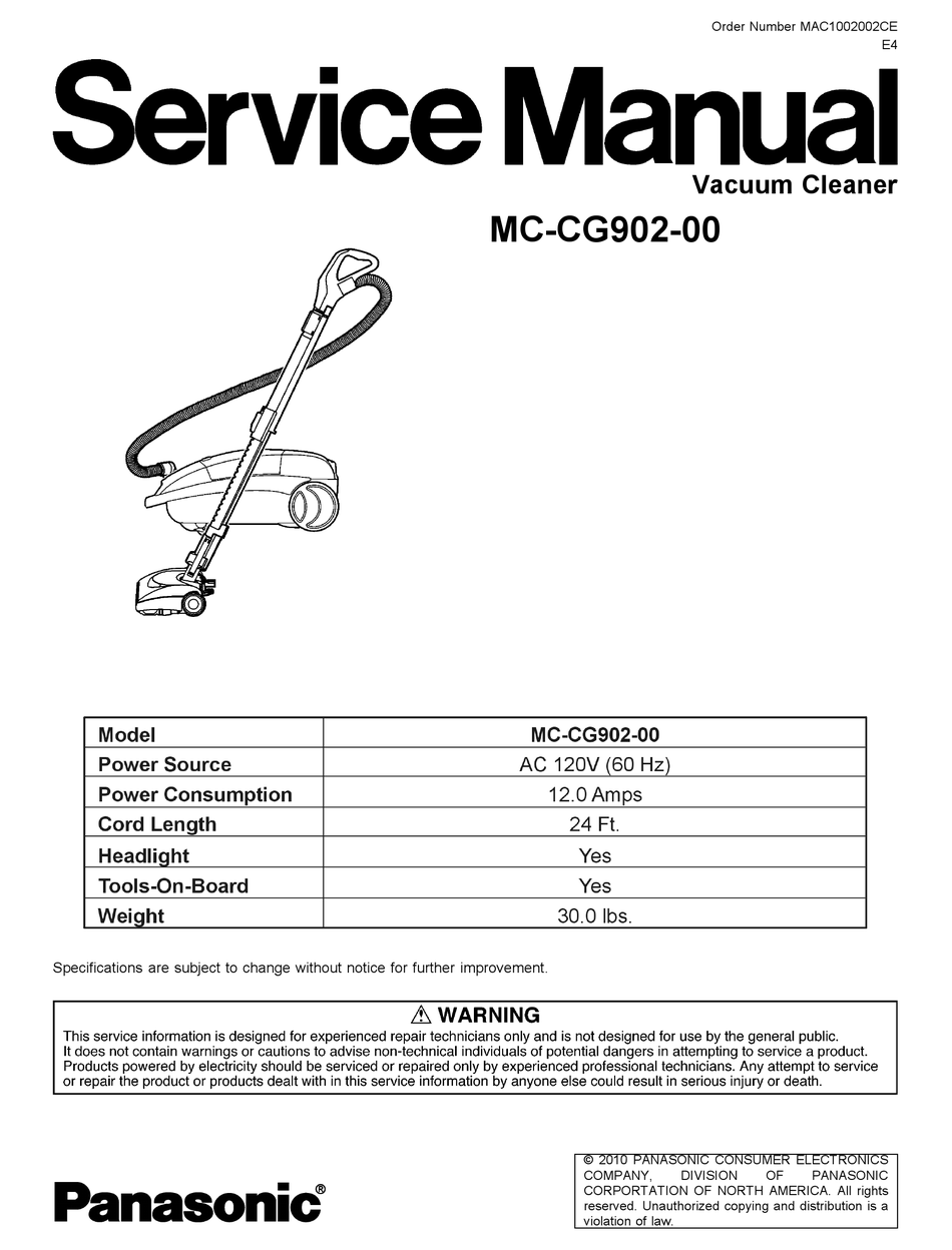 PANASONIC MC-CG902-00 SERVICE MANUAL Pdf Download | ManualsLib