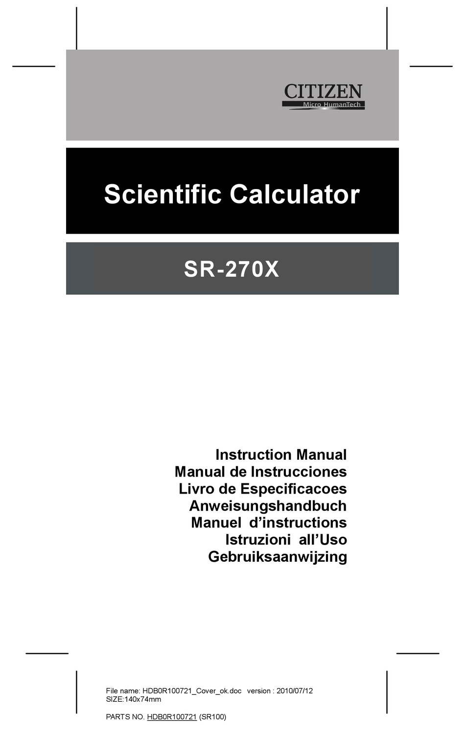 CITIZEN SR-270X INSTRUCTION MANUAL Pdf Download | ManualsLib