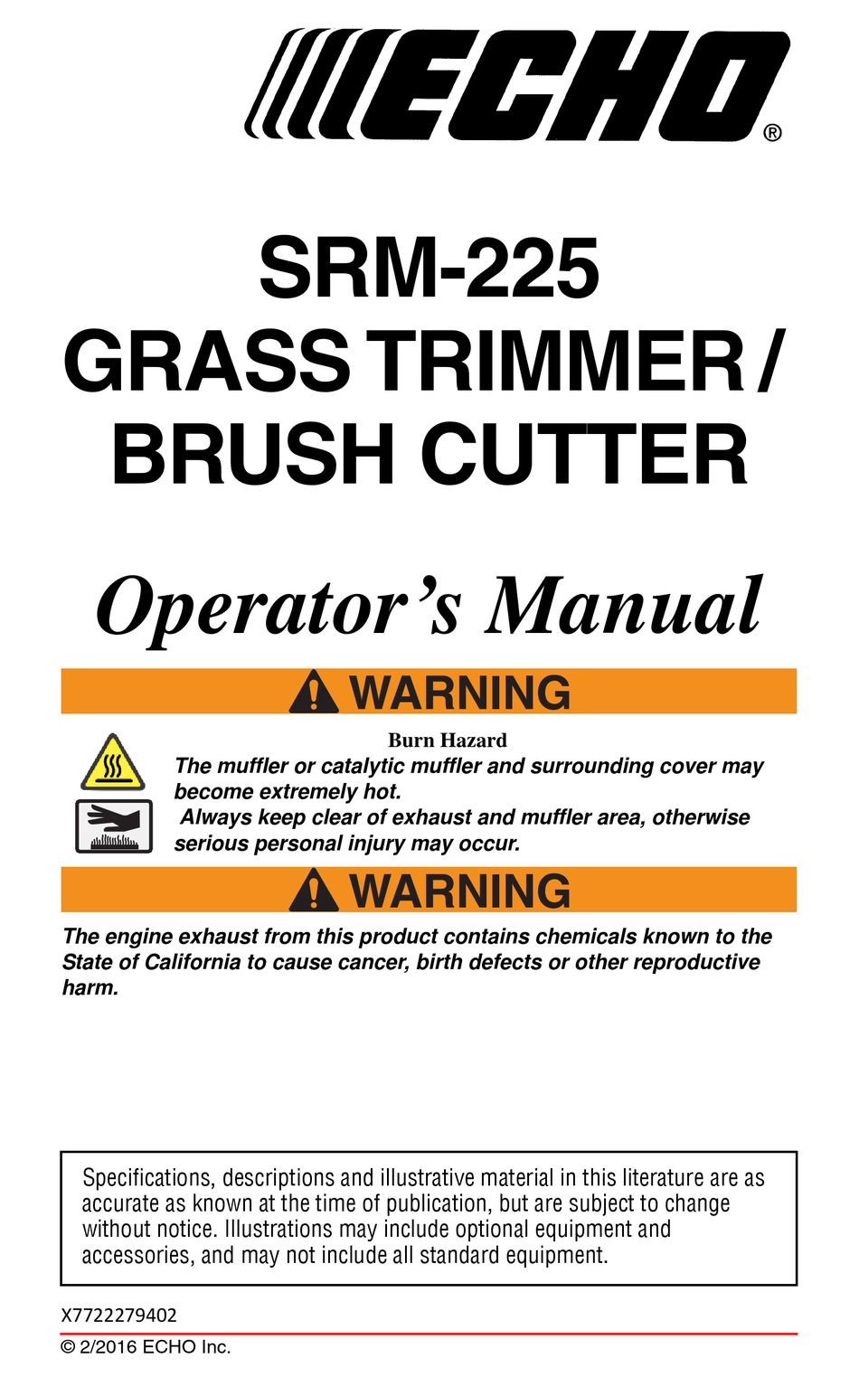 ECHO SRM-225 OPERATOR'S MANUAL Pdf Download | ManualsLib