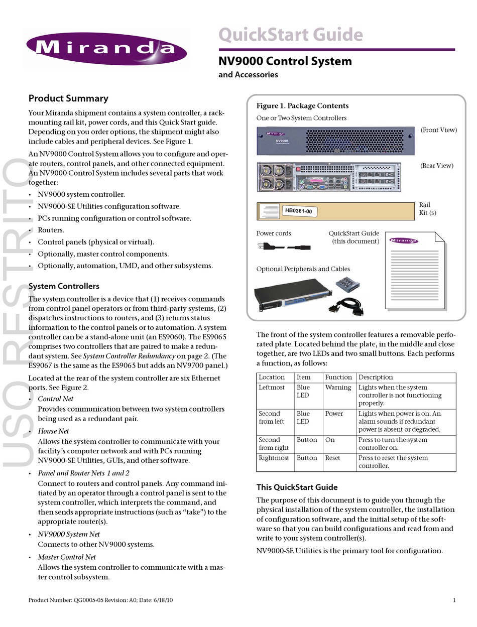 MIRANDA NV9000 QUICK START MANUAL Pdf Download | ManualsLib