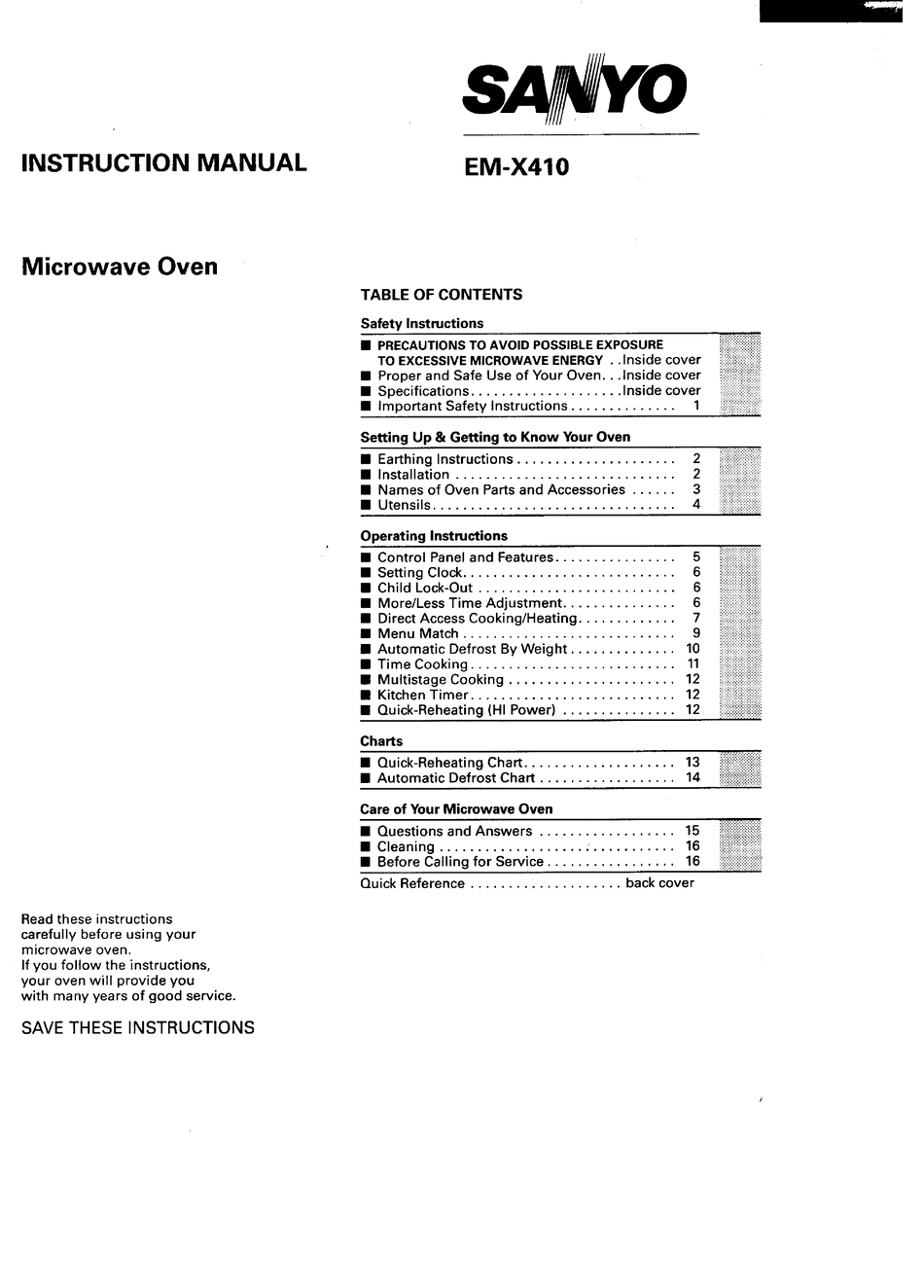 SANYO EMX410 INSTRUCTION MANUAL Pdf Download ManualsLib