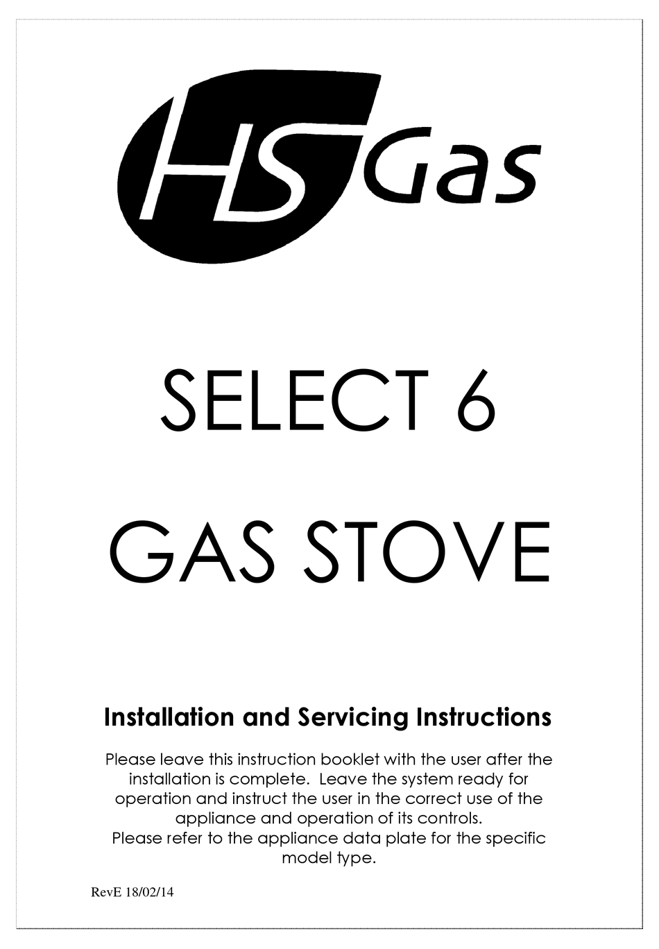 Hs Gas Select 6 Installation And Servicing Instructions Pdf Download Manualslib