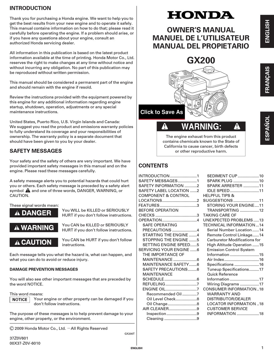 Honda gx200 manual