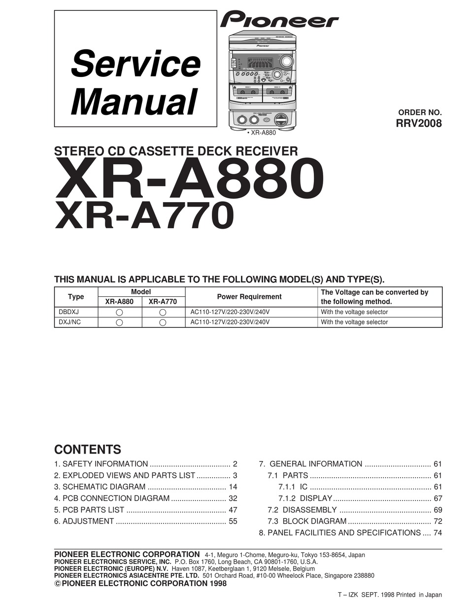 Pioneer Xr A0 Service Manual Pdf Download Manualslib