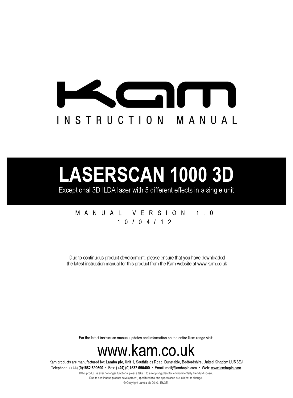 Kam Laserscan 1000 3d Instruction Manual Pdf Download Manualslib