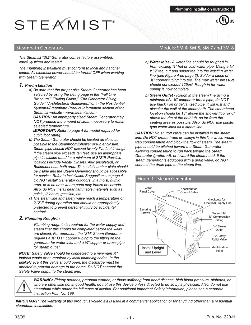 STEAMIST SM4 INSTALLATION INSTRUCTIONS Pdf Download ManualsLib