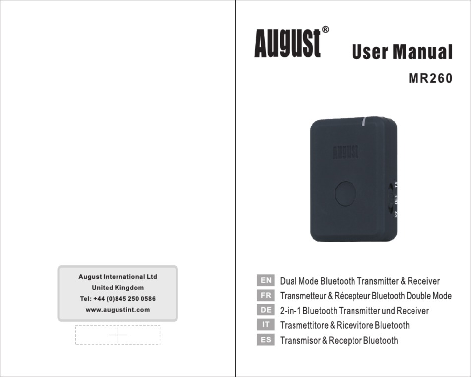 August MR280 Transmetteur Récepteur Audio BluetoothTransmetteur Récepteur Audio  Bluetooth