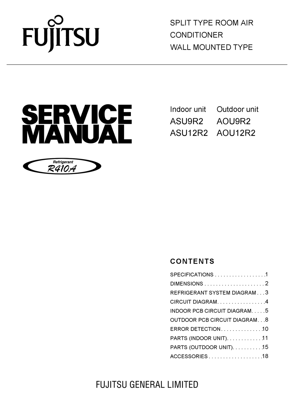 FUJITSU ASU9R2 SERVICE MANUAL Pdf Download | ManualsLib