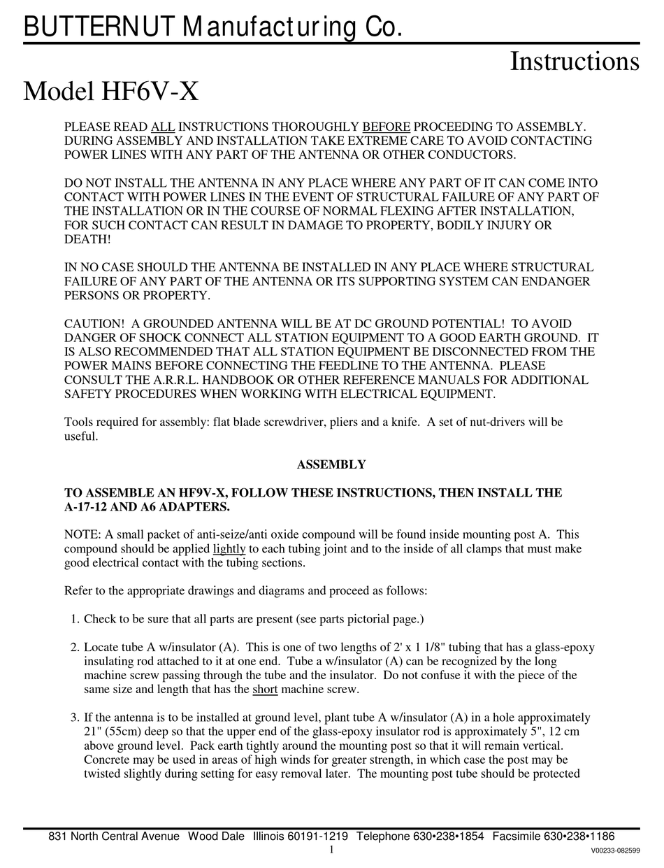 BUTTERNUT HF6VX INSTRUCTIONS MANUAL Pdf Download ManualsLib