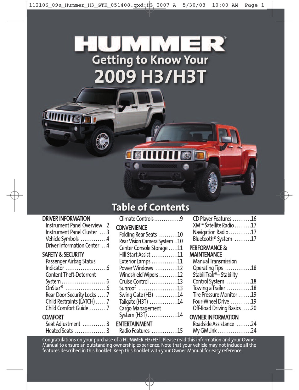 HUMMER 2009 H3 GETTING TO KNOW MANUAL Pdf Download | ManualsLib