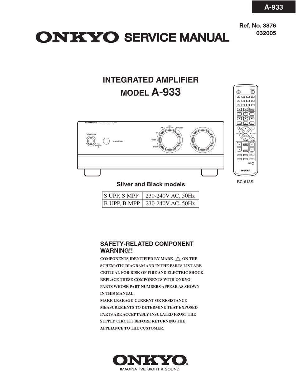 Onkyo A 933 Service Manual Pdf Download Manualslib