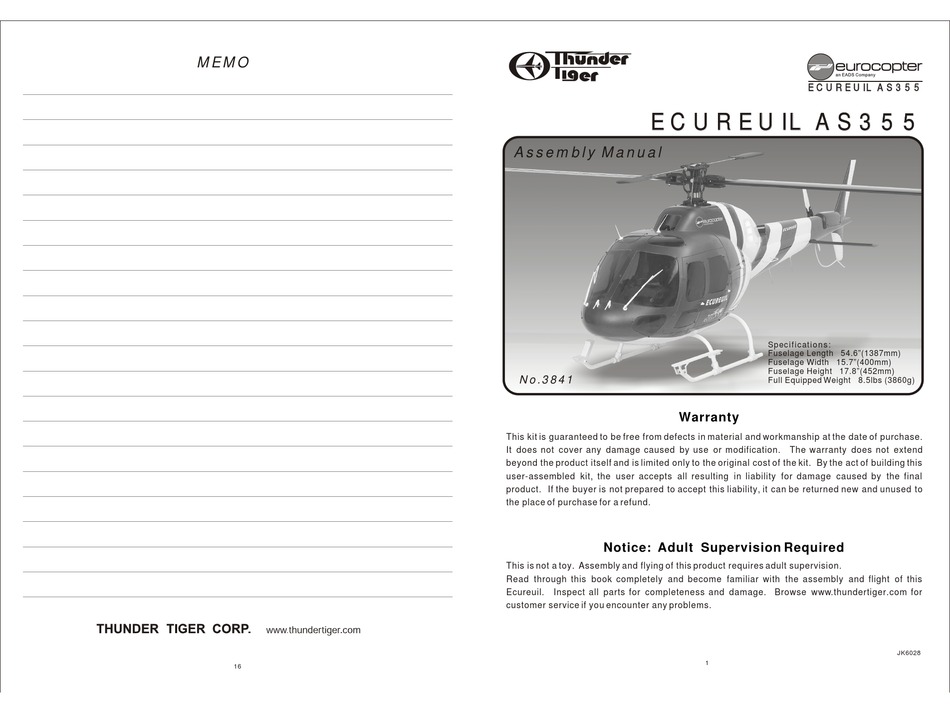 Thunder Tiger Ecureuil As355 Assembly Manual Pdf Download Manualslib