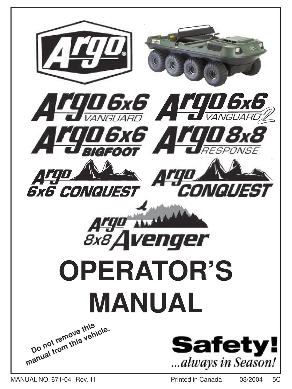 Argo 6x6 Vanguard Operator S Manual Pdf Download Manualslib