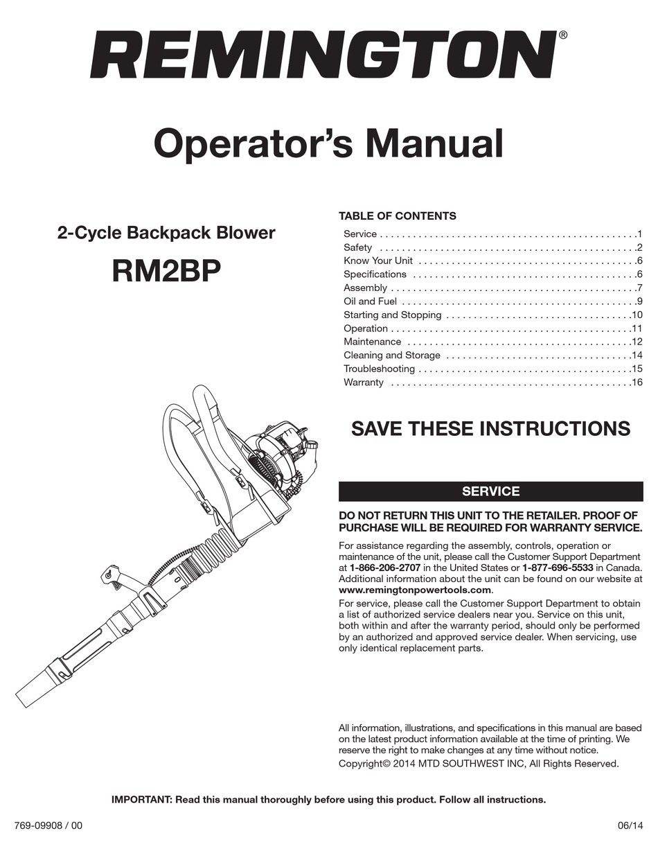 REMINGTON RM2BP OPERATOR'S MANUAL Pdf Download ManualsLib