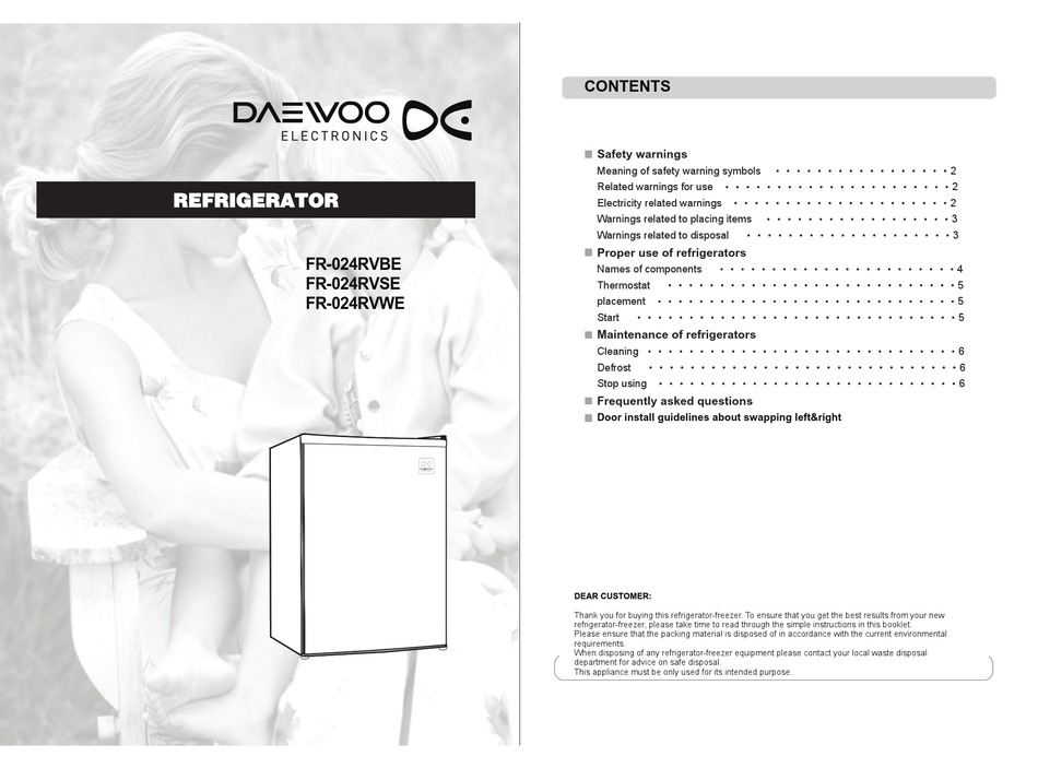 DAEWOO FR-024RVBE USER MANUAL Pdf Download | ManualsLib