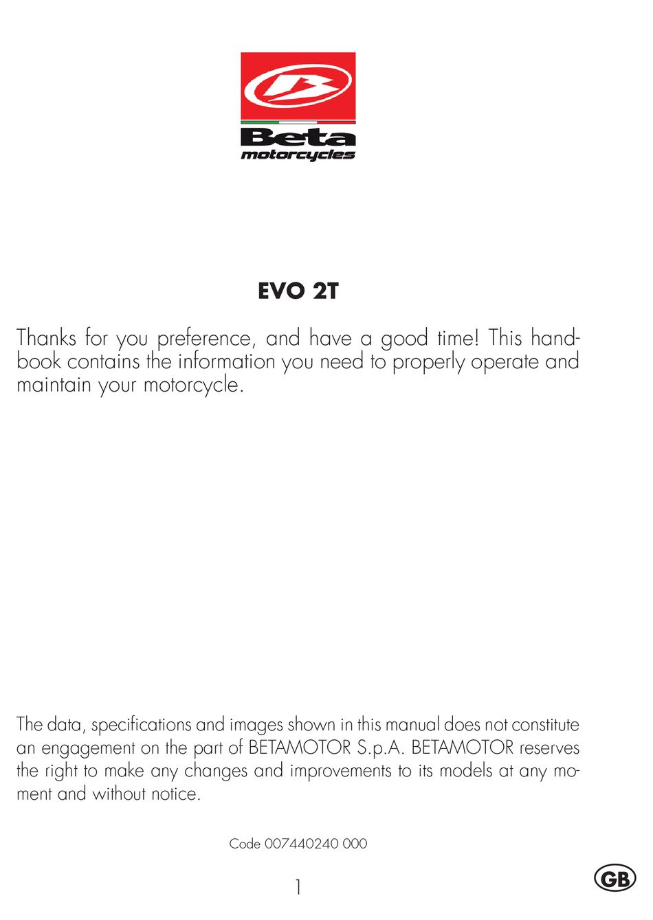 Beta Evo 2t Owner S Handbook Manual Pdf Download Manualslib