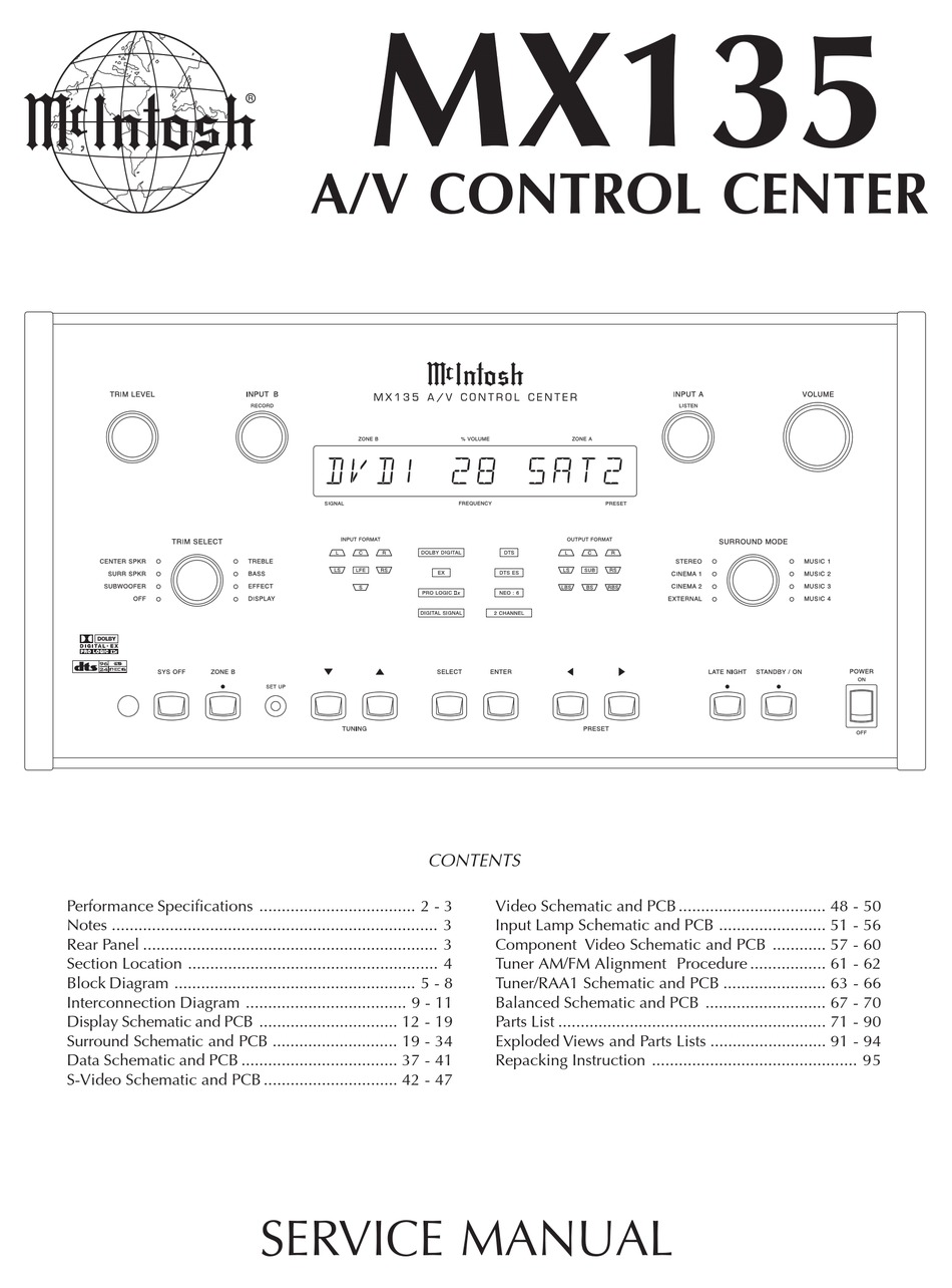 MCINTOSH MX135 SERVICE MANUAL Pdf Download | ManualsLib