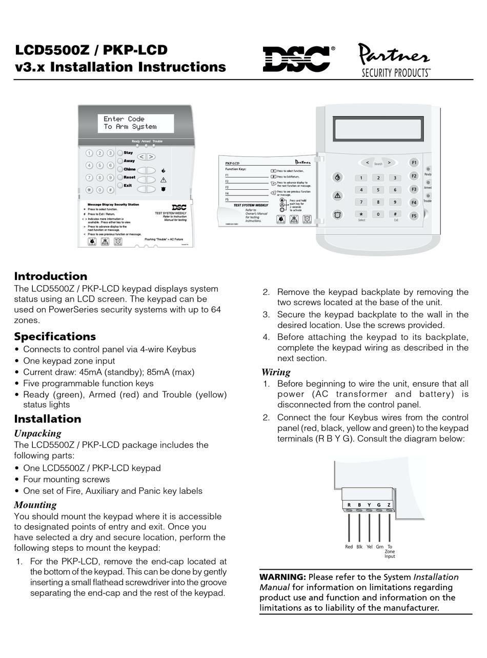 DSC LCD5500Z INSTALLATION INSTRUCTIONS MANUAL Pdf Download ManualsLib