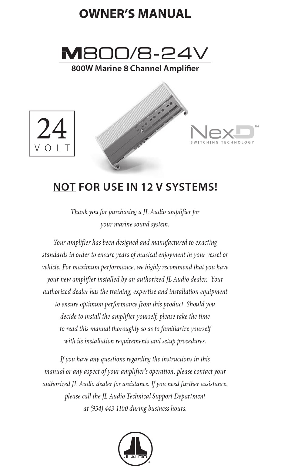 JL AUDIO M800/8-24V OWNER'S MANUAL Pdf 