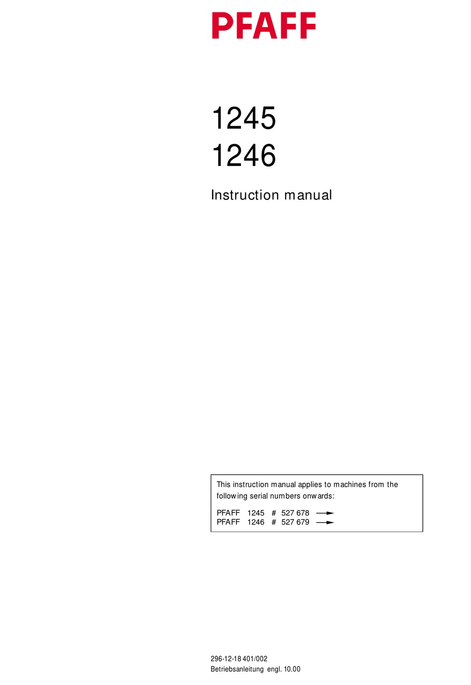 Pfaff 245 1245 Industrial Sewing Machine Instruction Manual 
