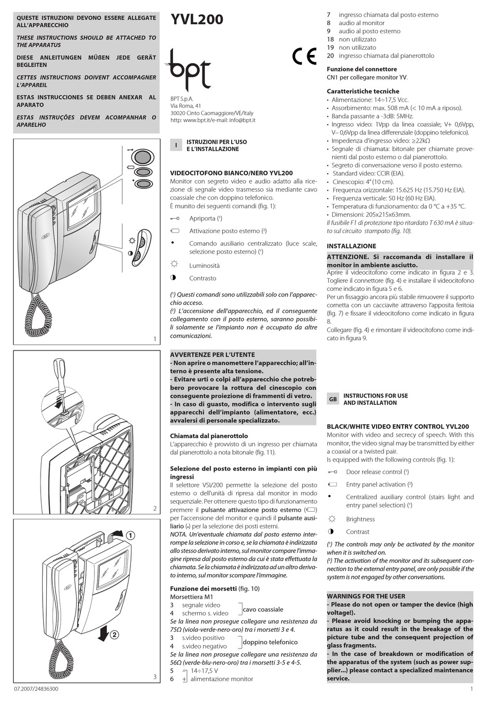 bpt-yvl200-instructions-for-use-and-installation-pdf-download-manualslib