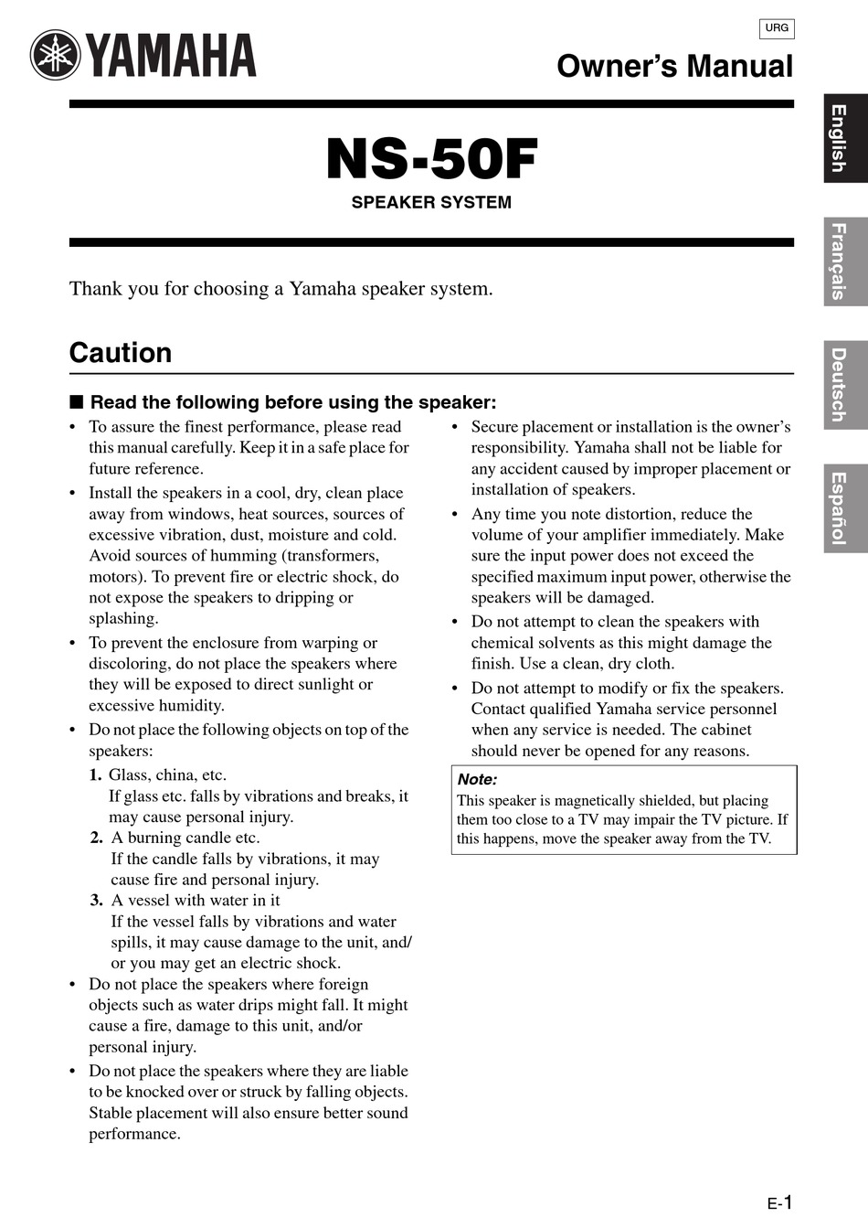 YAMAHA NS-50F OWNER'S MANUAL Pdf Download | ManualsLib