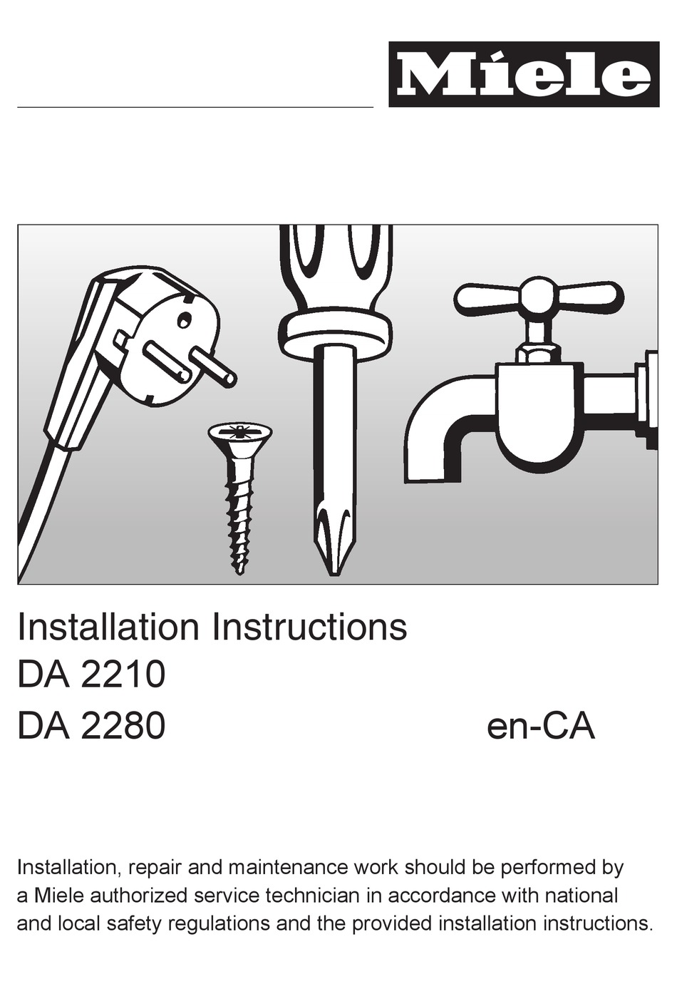 MIELE DA 2210 INSTALLATION INSTRUCTIONS MANUAL Pdf Download ManualsLib