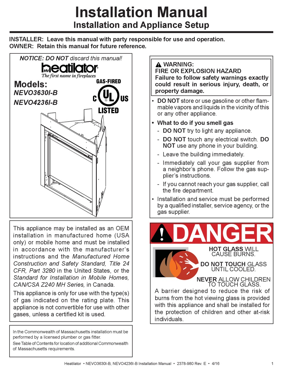 HEATILATOR NEVO3630IB INSTALLATION MANUAL Pdf Download ManualsLib